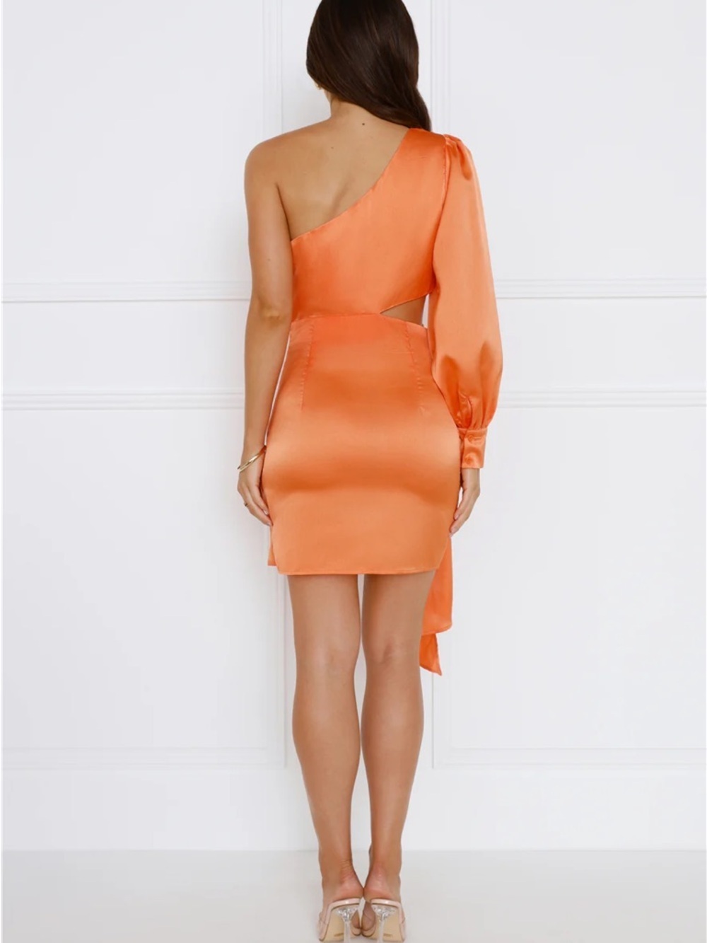 WHO I AM One Shoulder Satin Cut Out Wrap Dress Size 14 - Picture 5 of 5